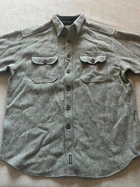 Woolrich Button Up Wool Heavy Shirt Jacket Men Large Gray USA Pockets Outdoor